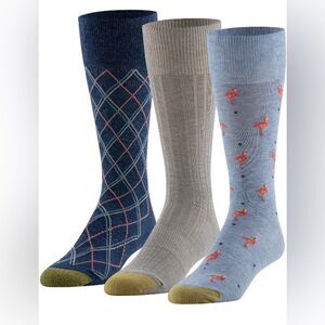 GOLDTOE NEW Men's Dress Crew Socks 3-pack Size 6-12.5 Office Flamingo Argyle